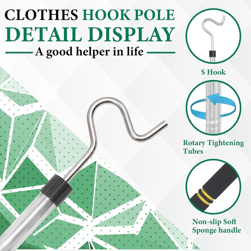 Frebuta Clothes Hanger Reaching Hook,33 to 51Inch Clothing Hook Pole Long Christmas Light Hanging Extension Adjustable Clothes Rod Assist Tool Sponge Handle Shutters Pole Ceiling Home Reacher Poles - Image 3